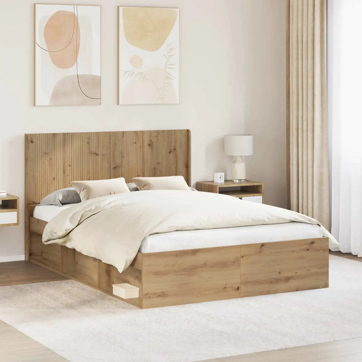 vidaXL Bed Frame with Storage and Headboard White 200 x 200 cm - from vidaXL