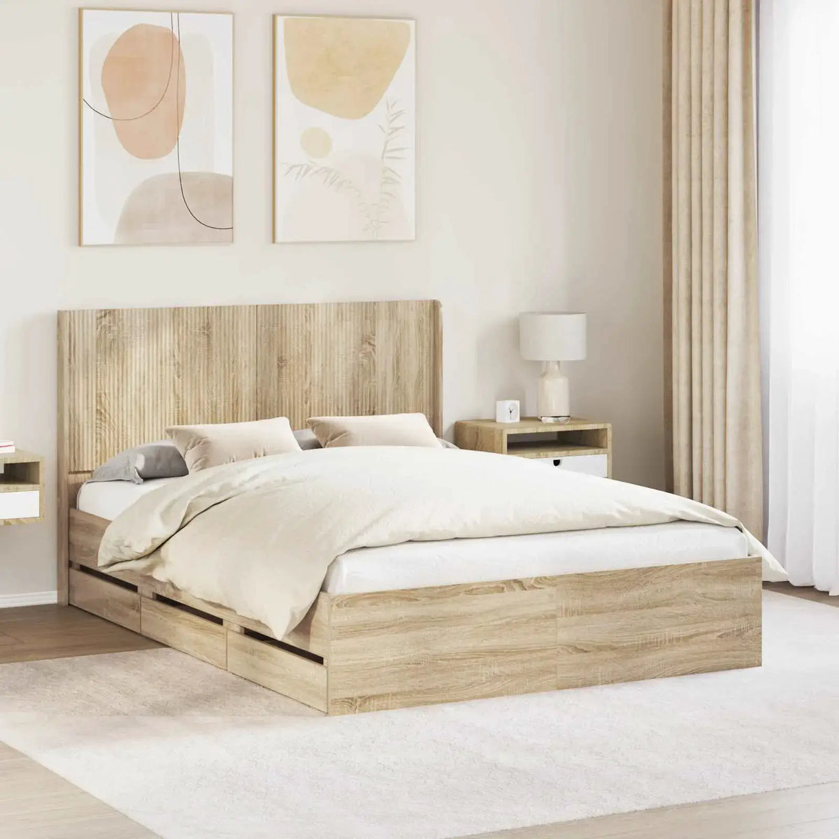 vidaXL Bed Frame with Storage and Headboard White 200 x 200 cm - from vidaXL
