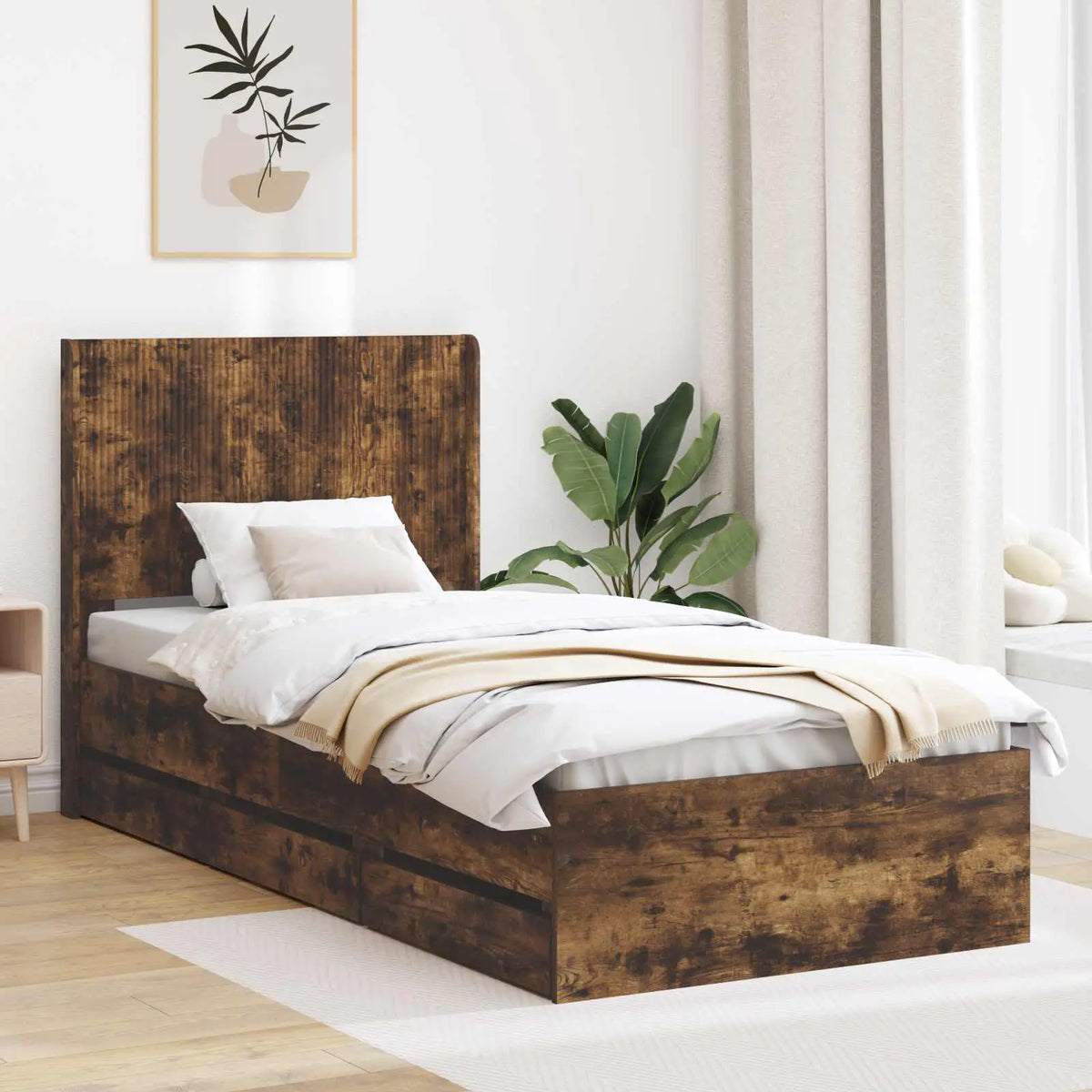 vidaXL Bed Frame with Storage and Headboard White 200 x 200 cm - from vidaXL