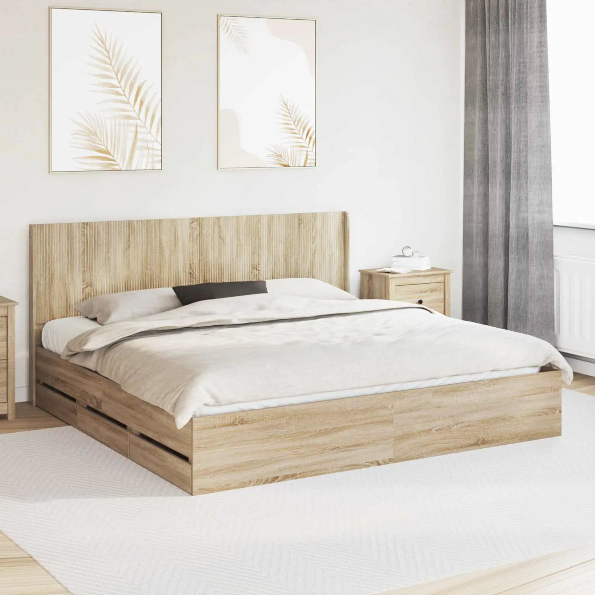 vidaXL Bed Frame with Storage and Headboard White 200 x 200 cm - from vidaXL