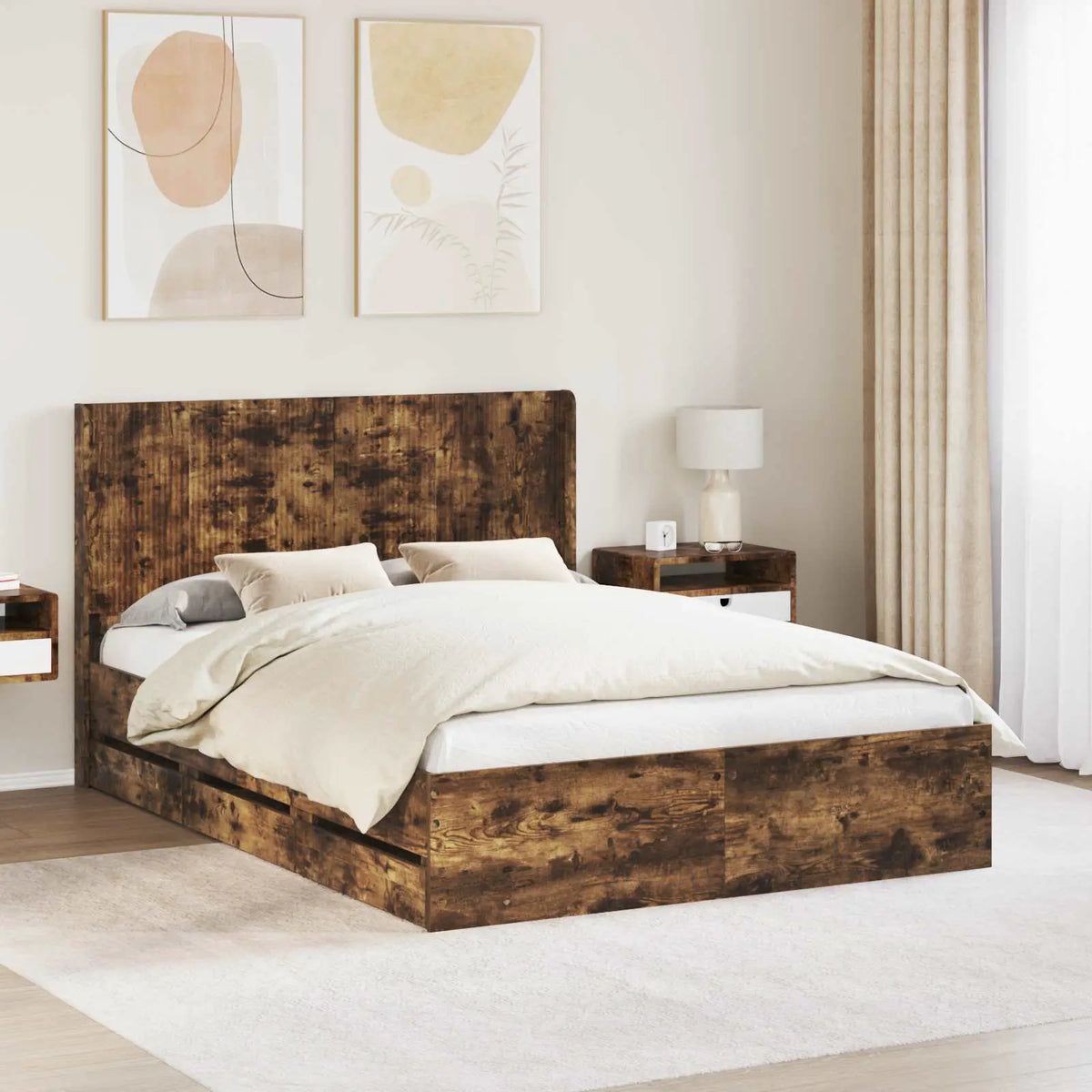 vidaXL Bed Frame with Storage and Headboard White 200 x 200 cm - from vidaXL