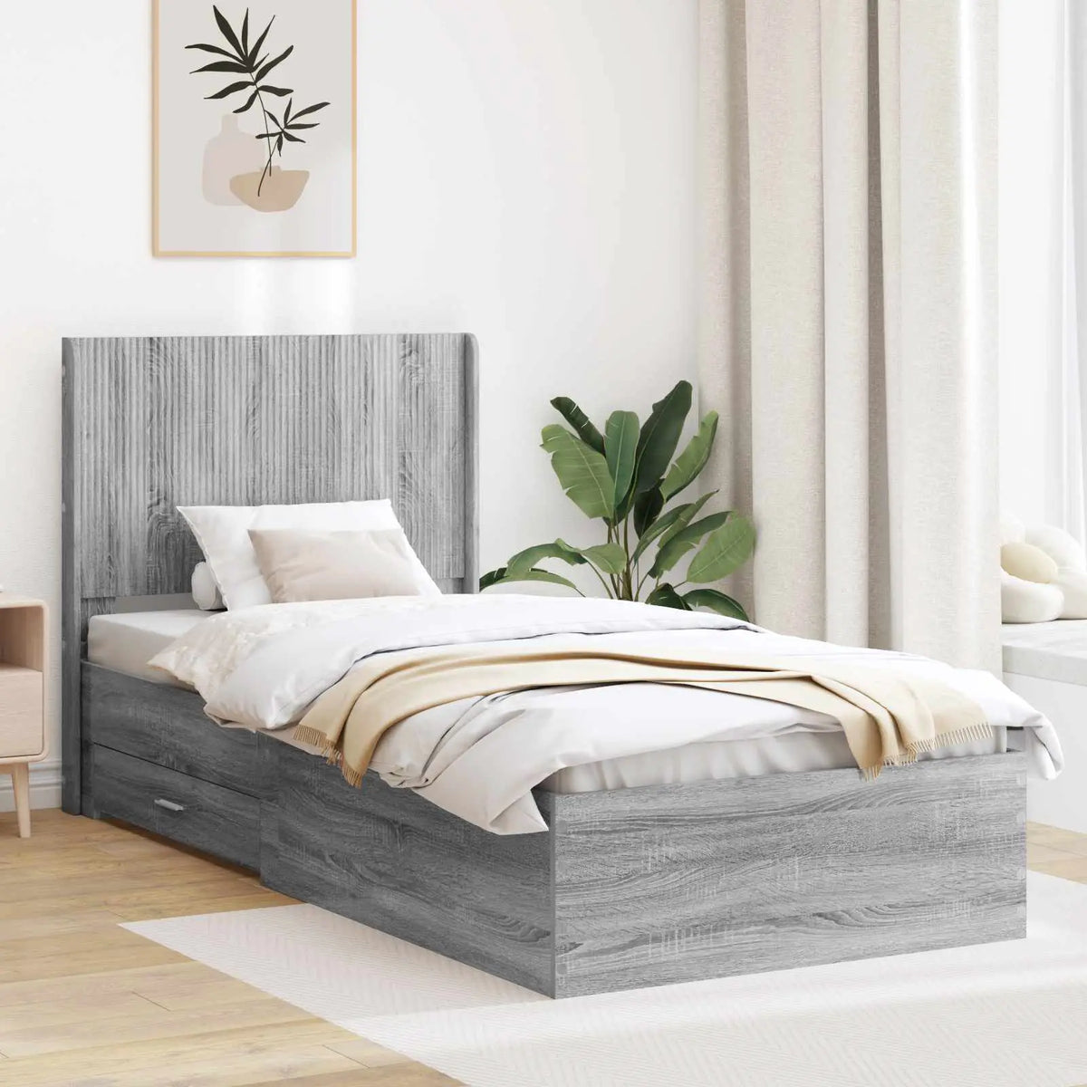 vidaXL Bed Frame with Storage and Headboard Concrete Grey - from vidaXL