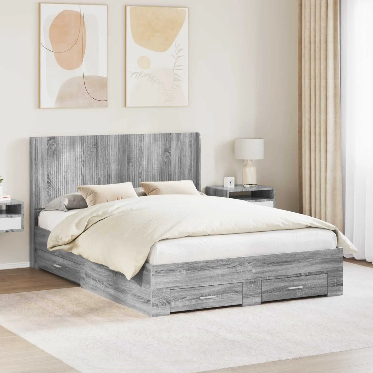 vidaXL Bed Frame with Storage and Headboard Concrete Grey - from vidaXL