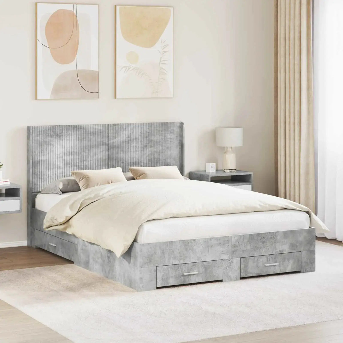 vidaXL Bed Frame with Storage and Headboard Concrete Grey - from vidaXL