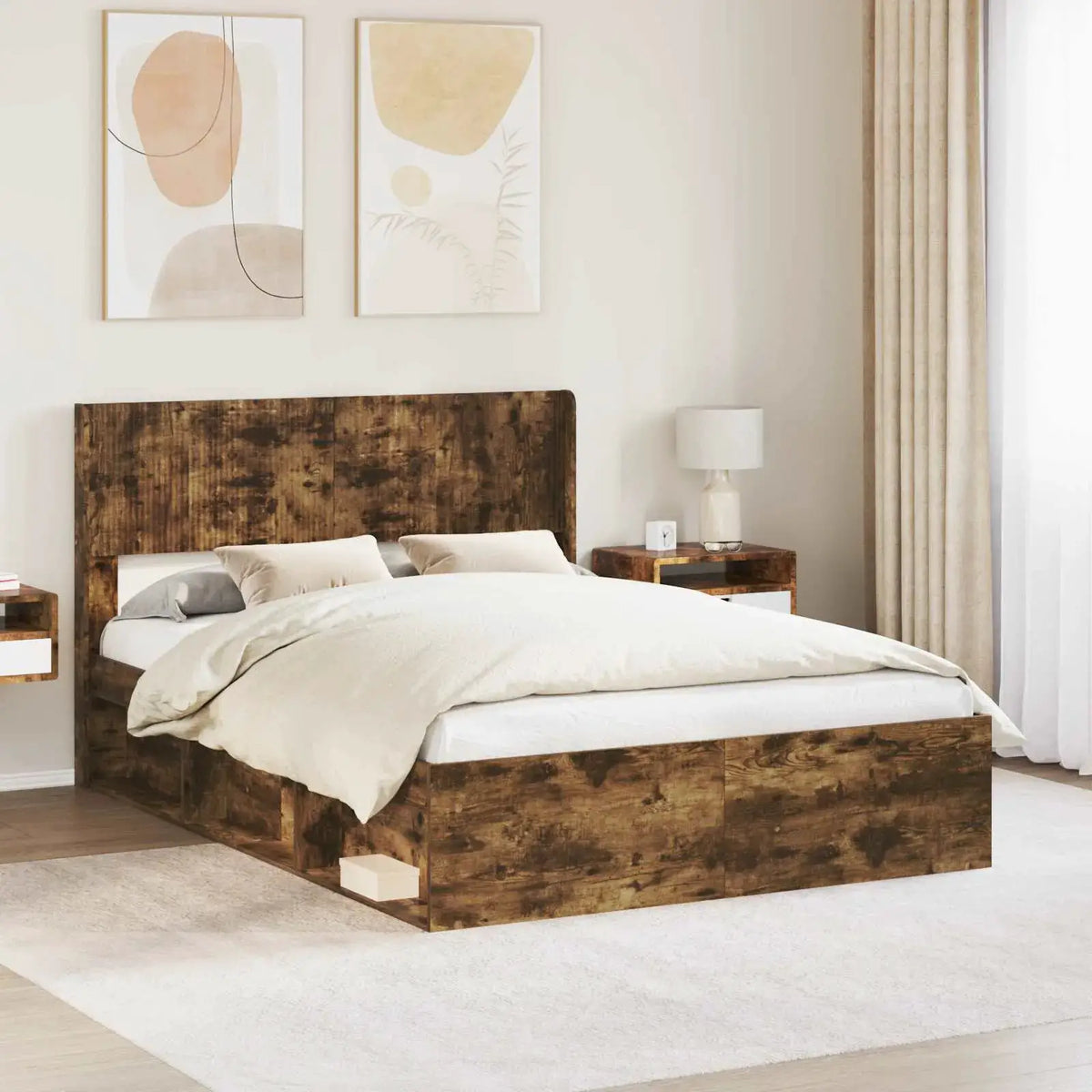 vidaXL Bed Frame with Storage and Headboard White 200 x 200 cm - from vidaXL