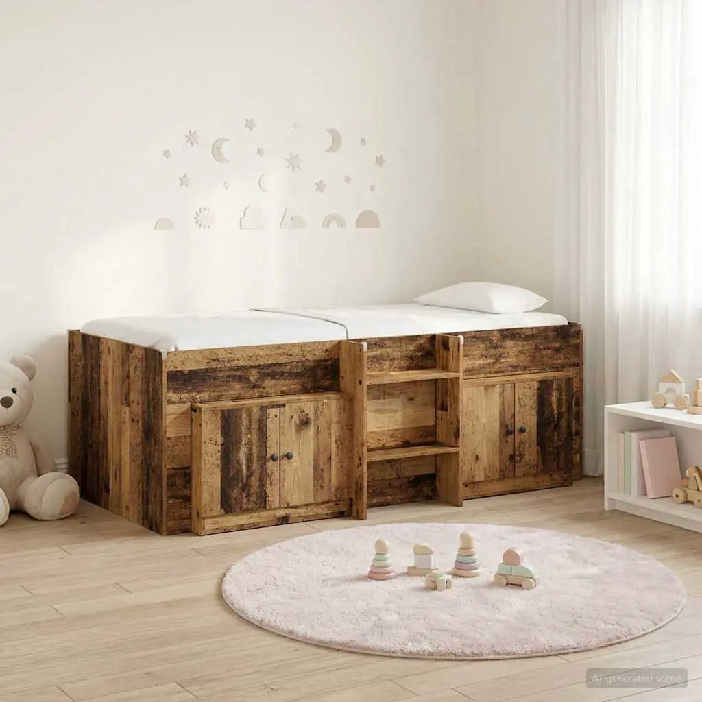 vidaXL Loft Bed Frame with Cabinet 3 pcs White Engineered Wood - from vidaXL