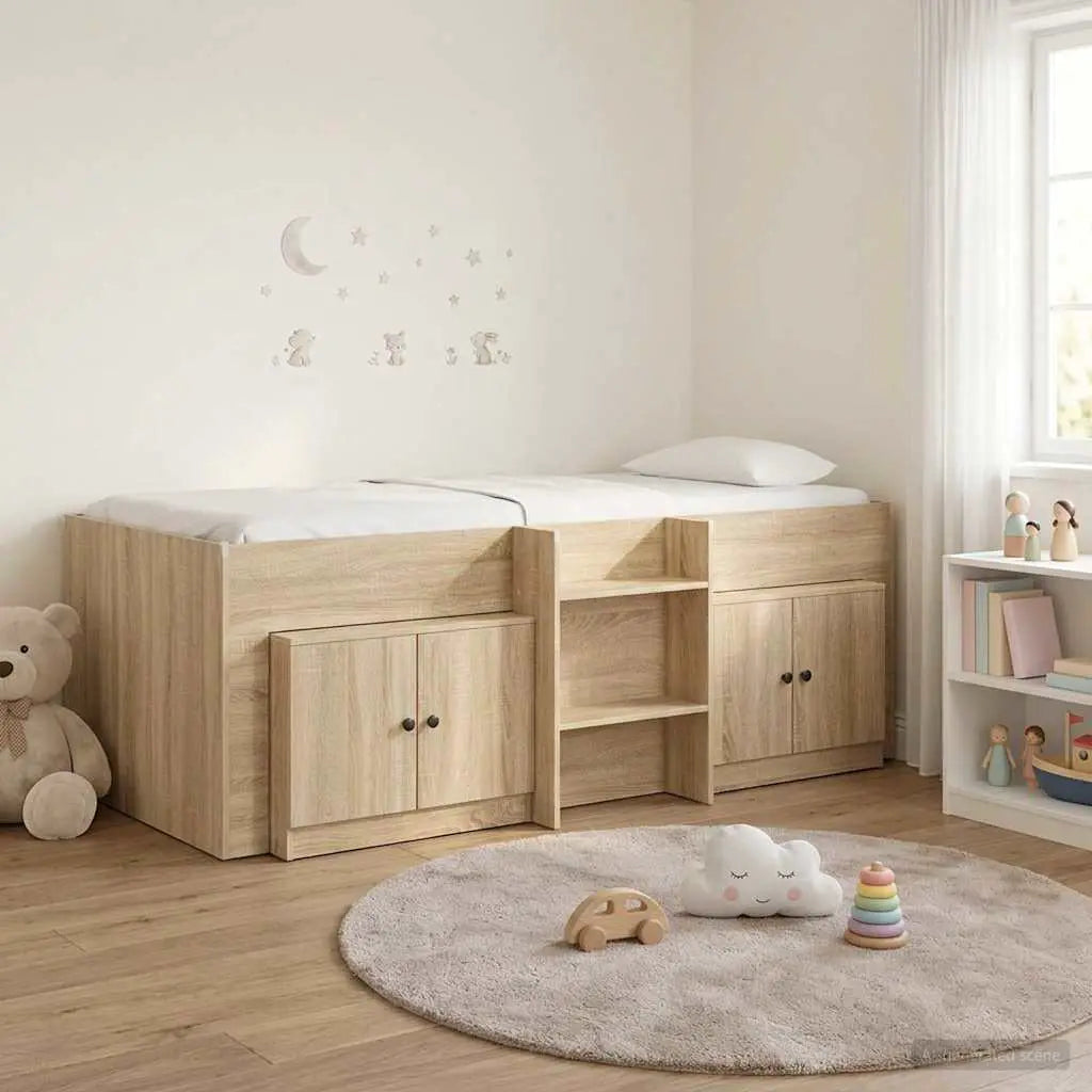 vidaXL Loft Bed Frame with Cabinet 3 pcs White Engineered Wood - from vidaXL