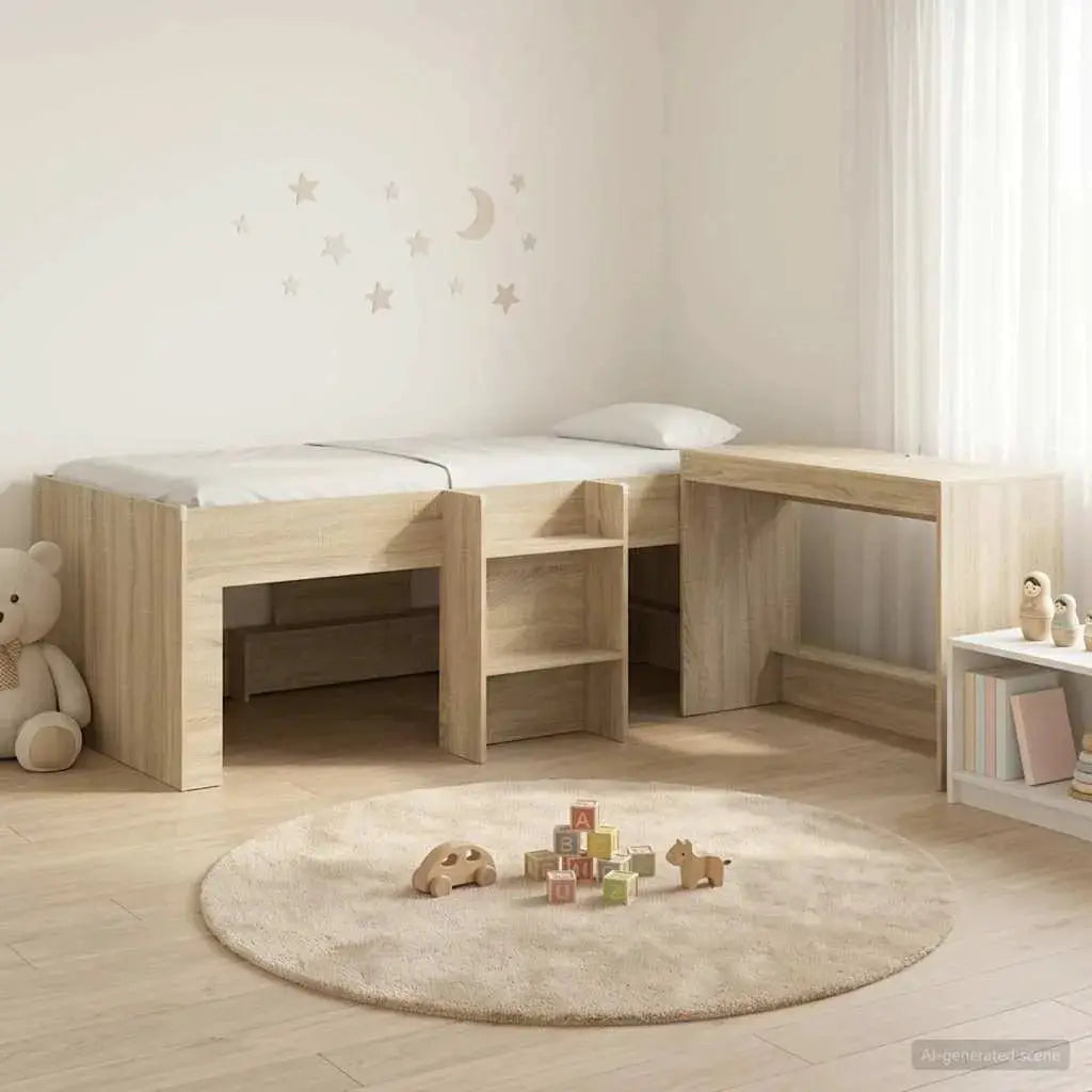 vidaXL Kids'High Bed Frame with Desk 2 pcs White Engineered Wood - from vidaXL