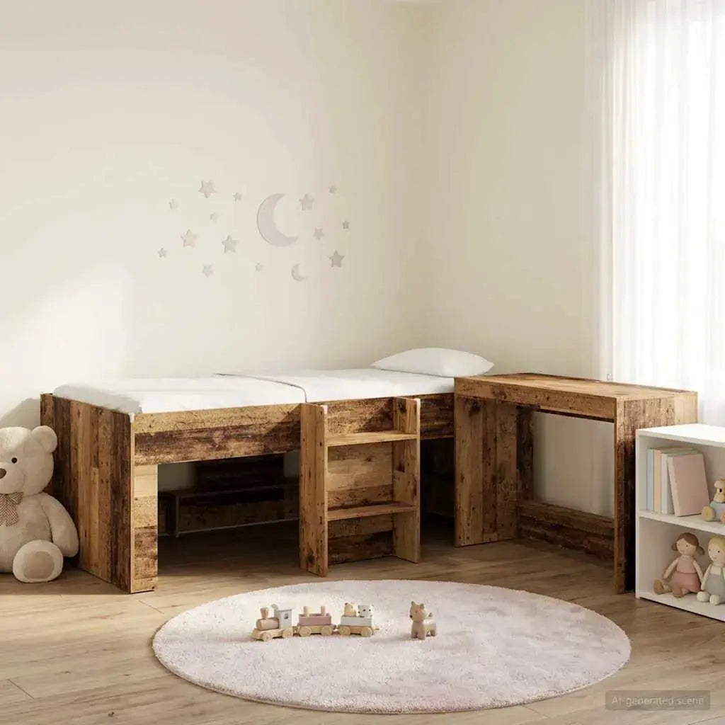 vidaXL Kids'High Bed Frame with Desk 2 pcs White Engineered Wood - from vidaXL
