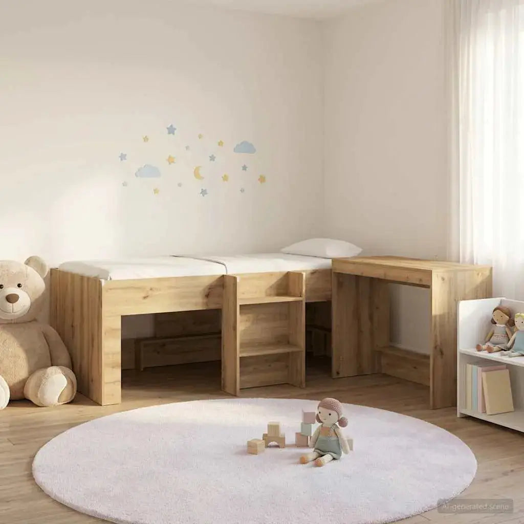 vidaXL Kids'High Bed Frame with Desk 2 pcs White Engineered Wood - from vidaXL