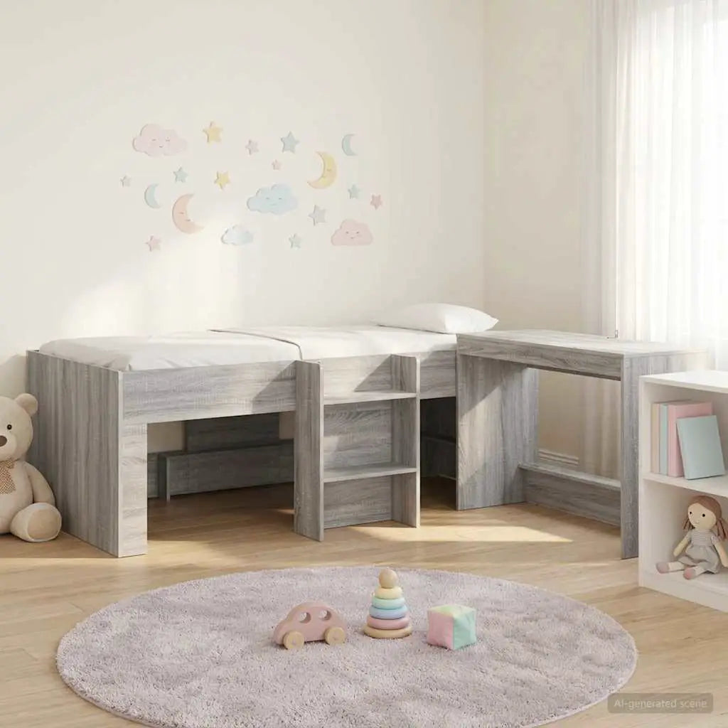 vidaXL Kids'High Bed Frame with Desk 2 pcs White Engineered Wood - from vidaXL