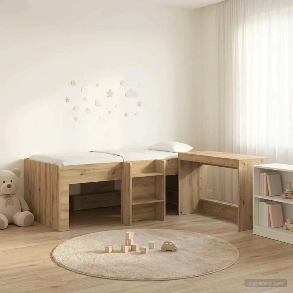 vidaXL Kids'High Bed Frame with Desk 2 pcs White Engineered Wood - from vidaXL