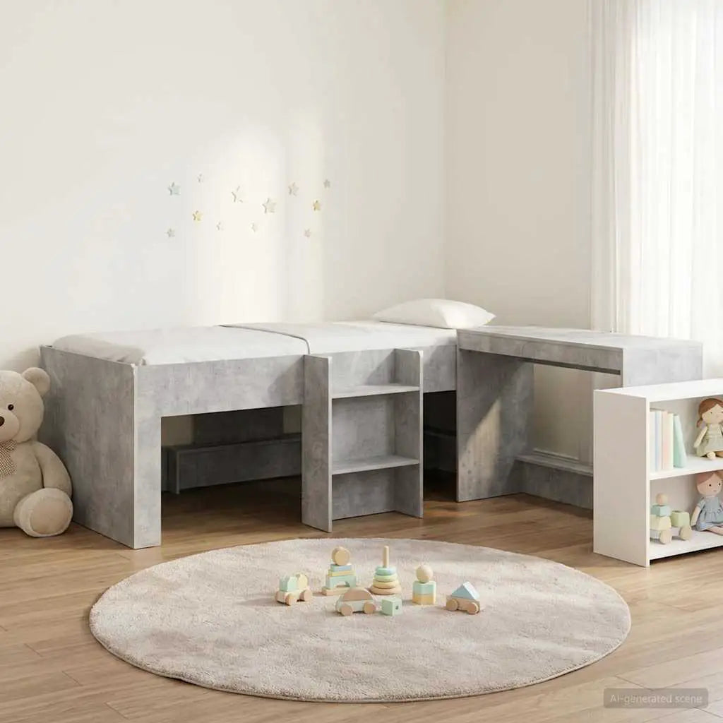 vidaXL Kids'High Bed Frame with Desk 2 pcs White Engineered Wood - from vidaXL