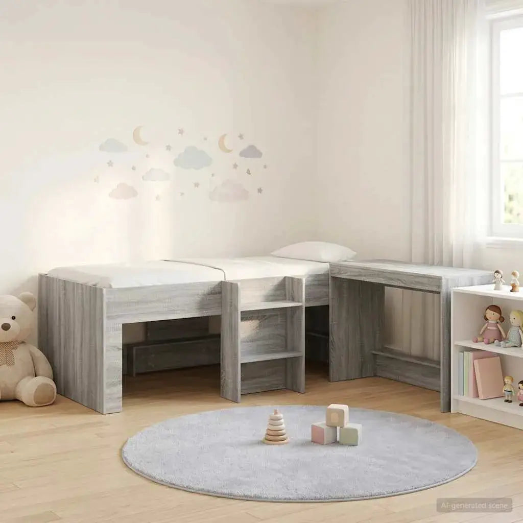 vidaXL Kids'High Bed Frame with Desk 2 pcs White Engineered Wood - from vidaXL