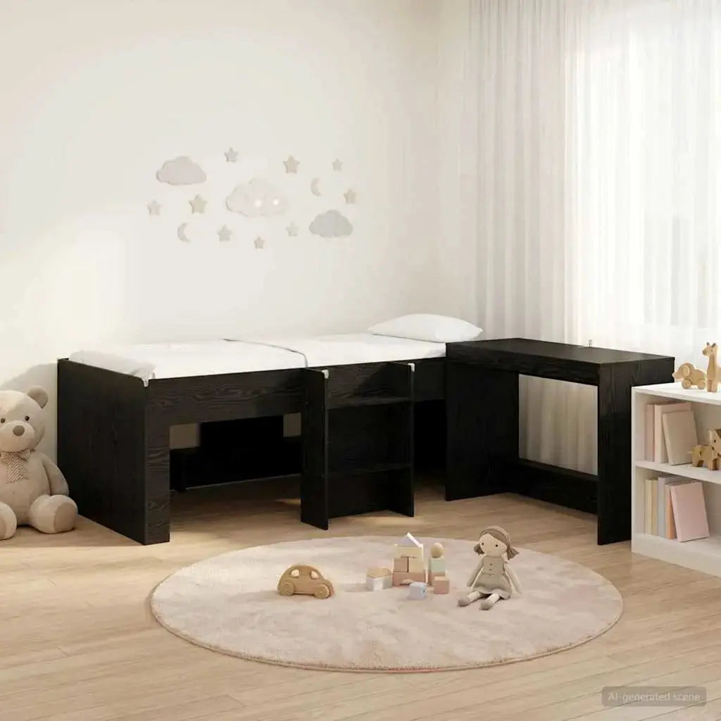 vidaXL Kids'High Bed Frame with Desk 2 pcs White Engineered Wood - from vidaXL