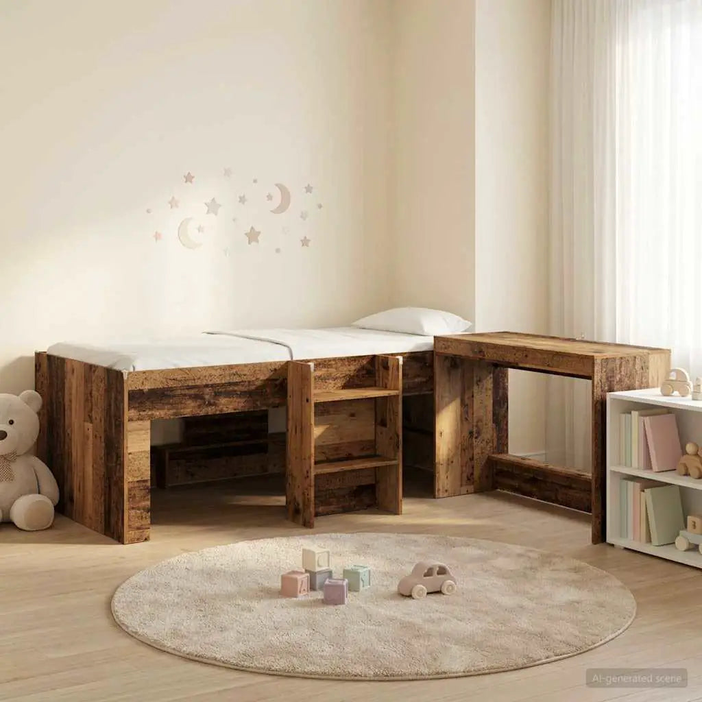 vidaXL Kids'High Bed Frame with Desk 2 pcs White Engineered Wood - from vidaXL