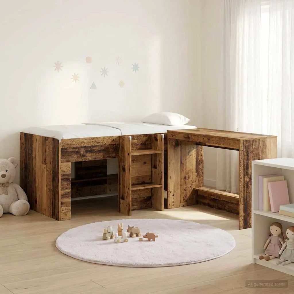 vidaXL Kids'High Bed Frame with Desk 2 pcs White Engineered Wood - from vidaXL