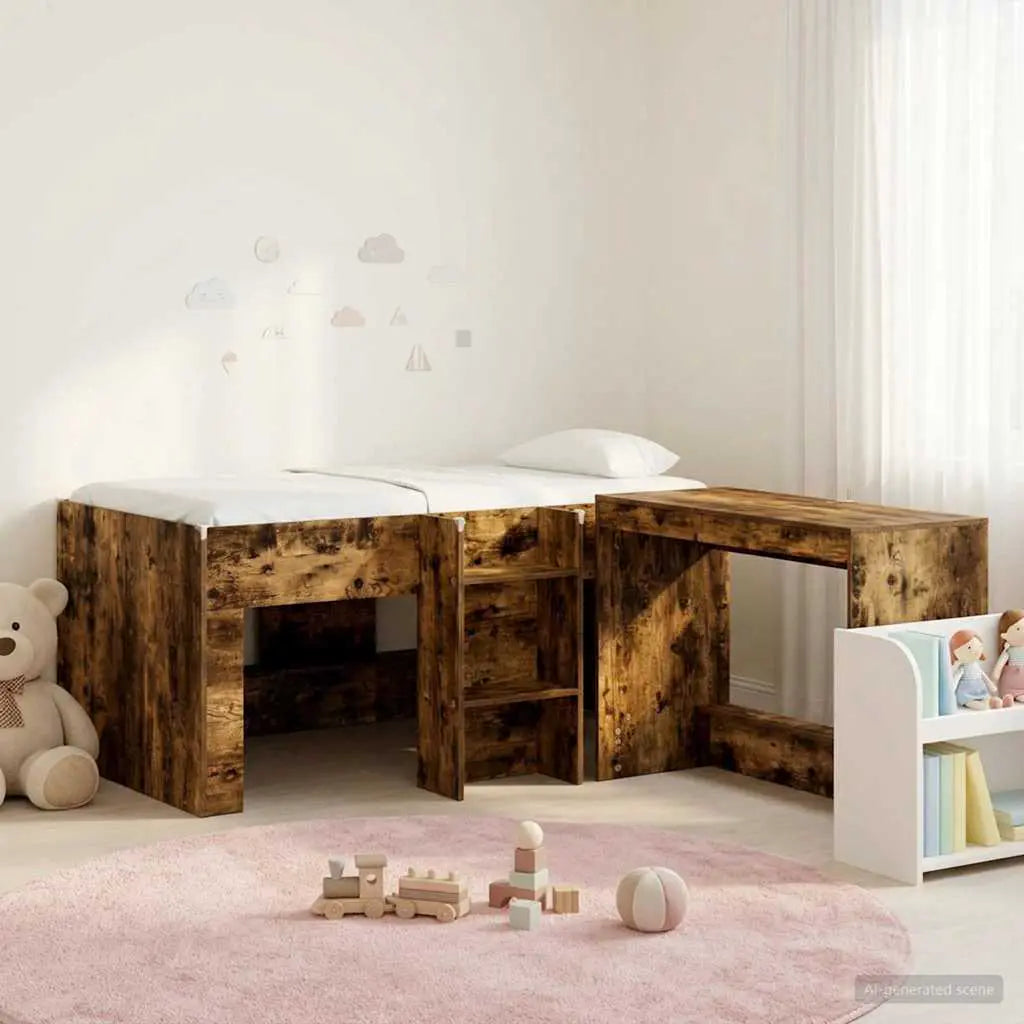 vidaXL Kids'High Bed Frame with Desk 2 pcs White Engineered Wood - from vidaXL