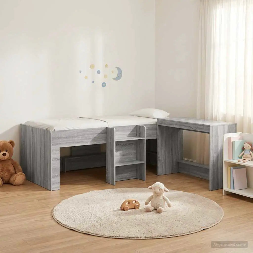 vidaXL Kids'High Bed Frame with Desk 2 pcs White Engineered Wood - from vidaXL