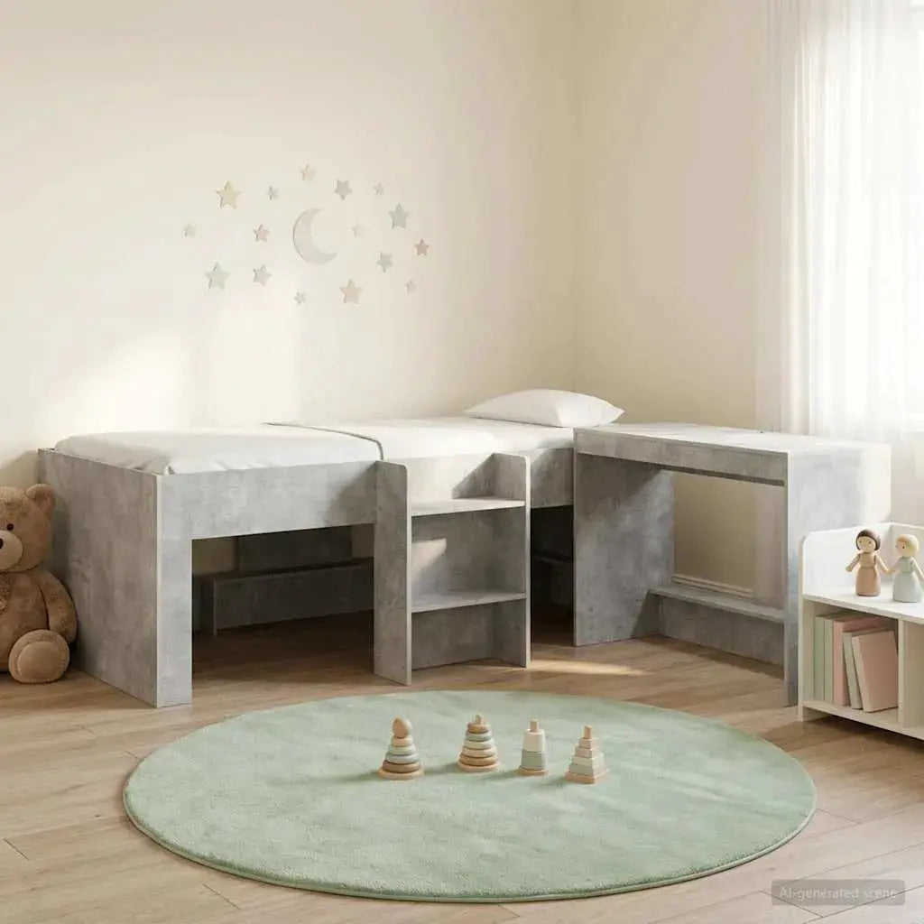 vidaXL Kids'High Bed Frame with Desk 2 pcs White Engineered Wood - from vidaXL