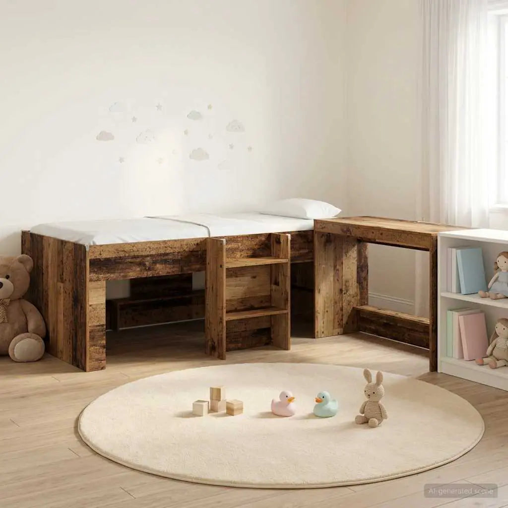 vidaXL Kids'High Bed Frame with Desk 2 pcs White Engineered Wood - from vidaXL