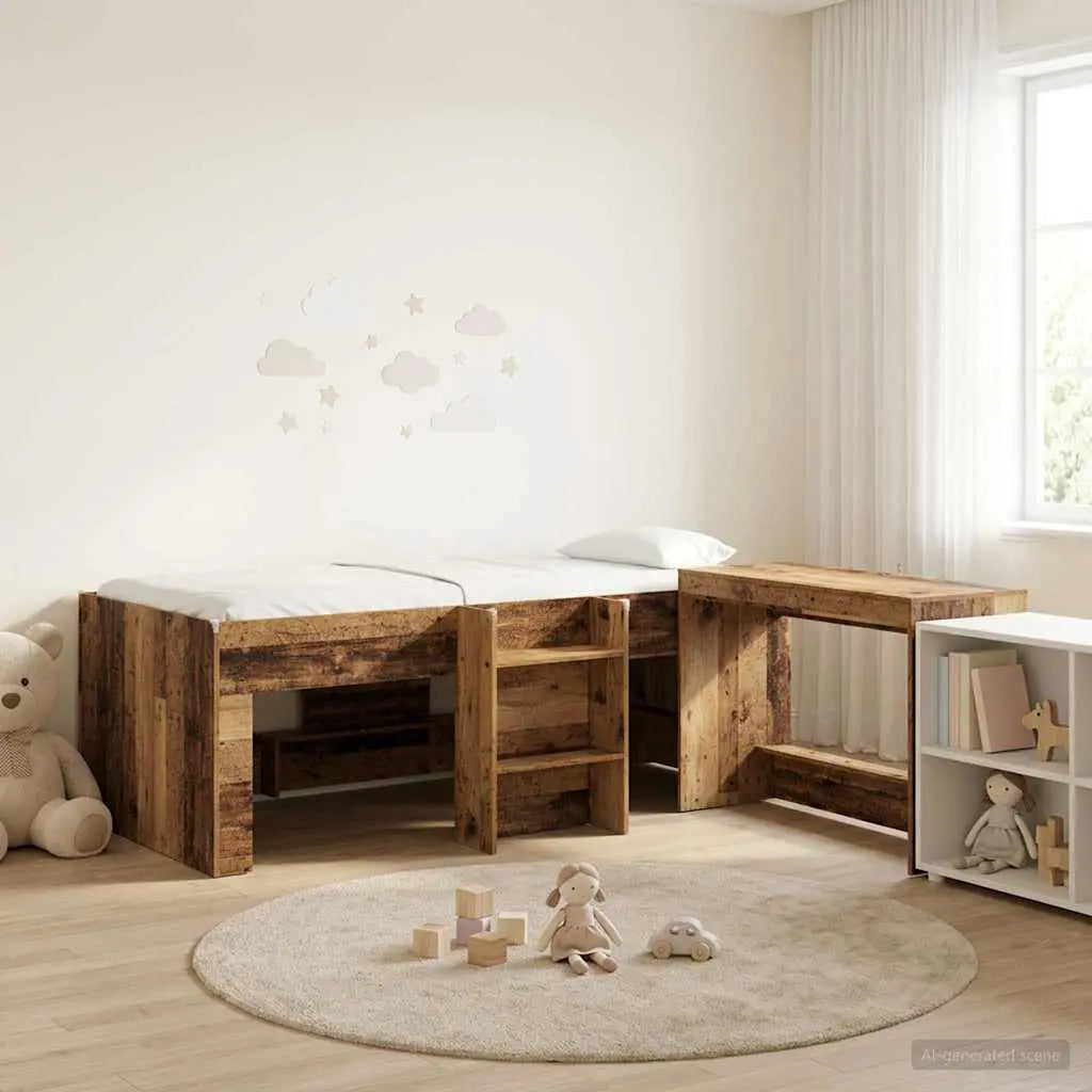 vidaXL Kids'High Bed Frame with Desk 2 pcs White Engineered Wood - from vidaXL