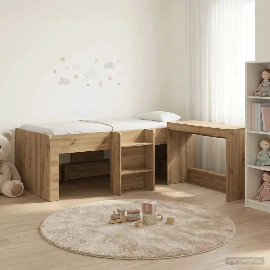 vidaXL Kids'High Bed Frame with Desk 2 pcs White Engineered Wood - from vidaXL