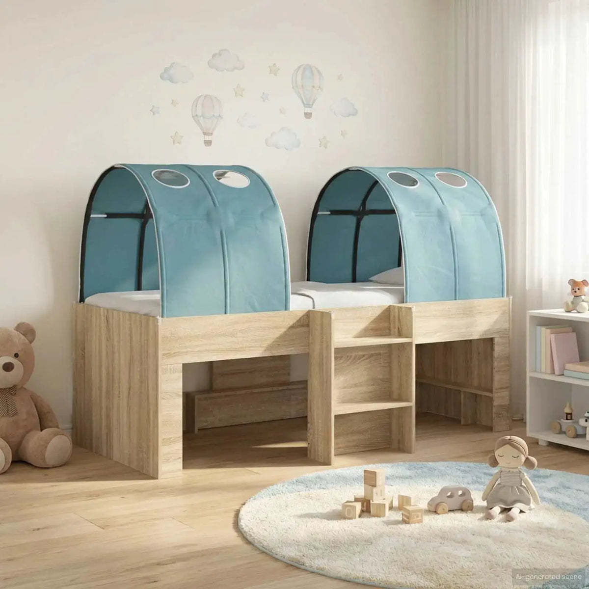 vidaXL Kids'High Bed Frame with Tunnel White and Light Blue - from vidaXL