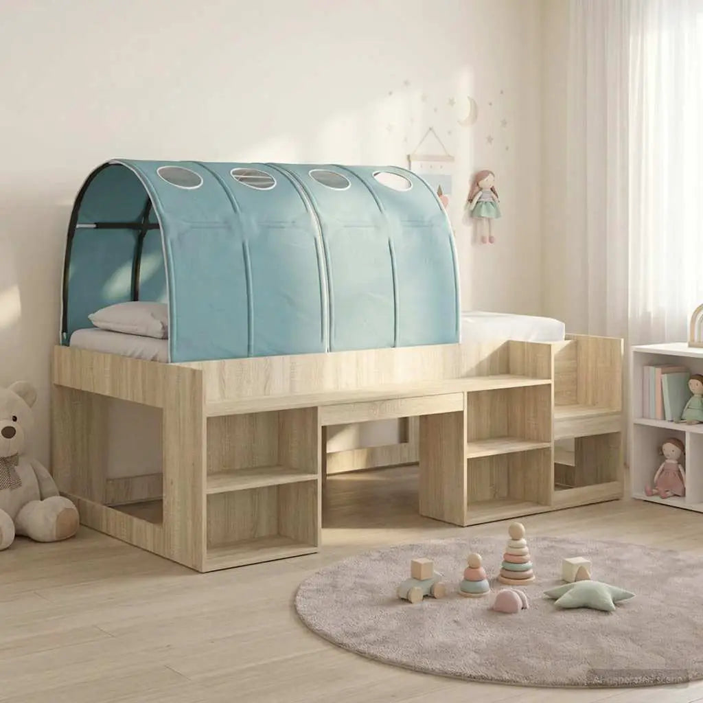 vidaXL Bed Frame with Tunnel with Shelf 3 pcs White and Light Blue - from vidaXL