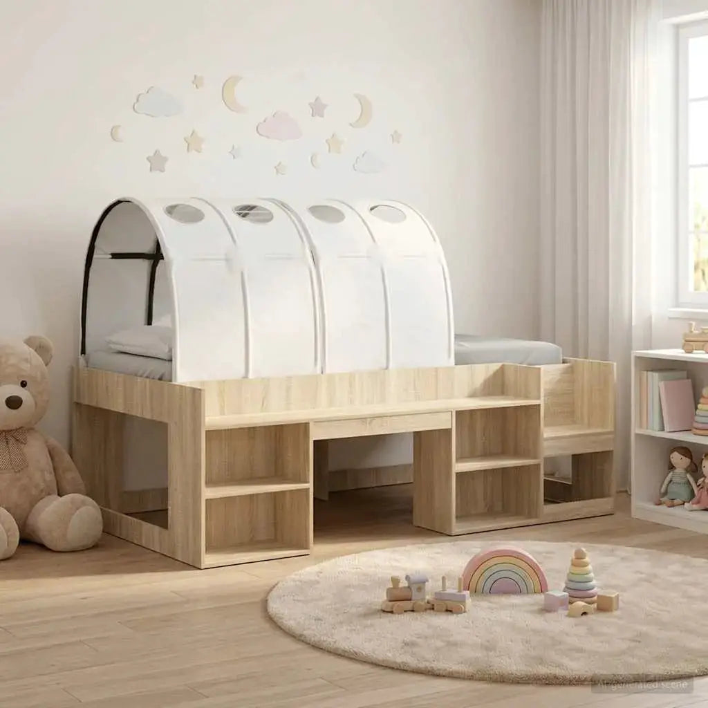 vidaXL Bed Frame with Tunnel with Shelf 3 pcs White and Light Blue - from vidaXL