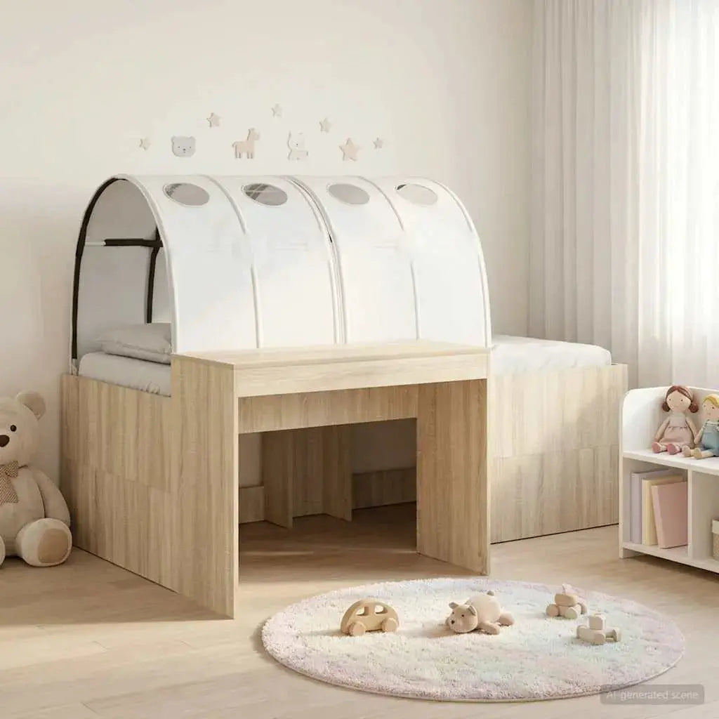vidaXL Bed Frame with Tunnel with Shelf 3 pcs White and Light Blue - from vidaXL