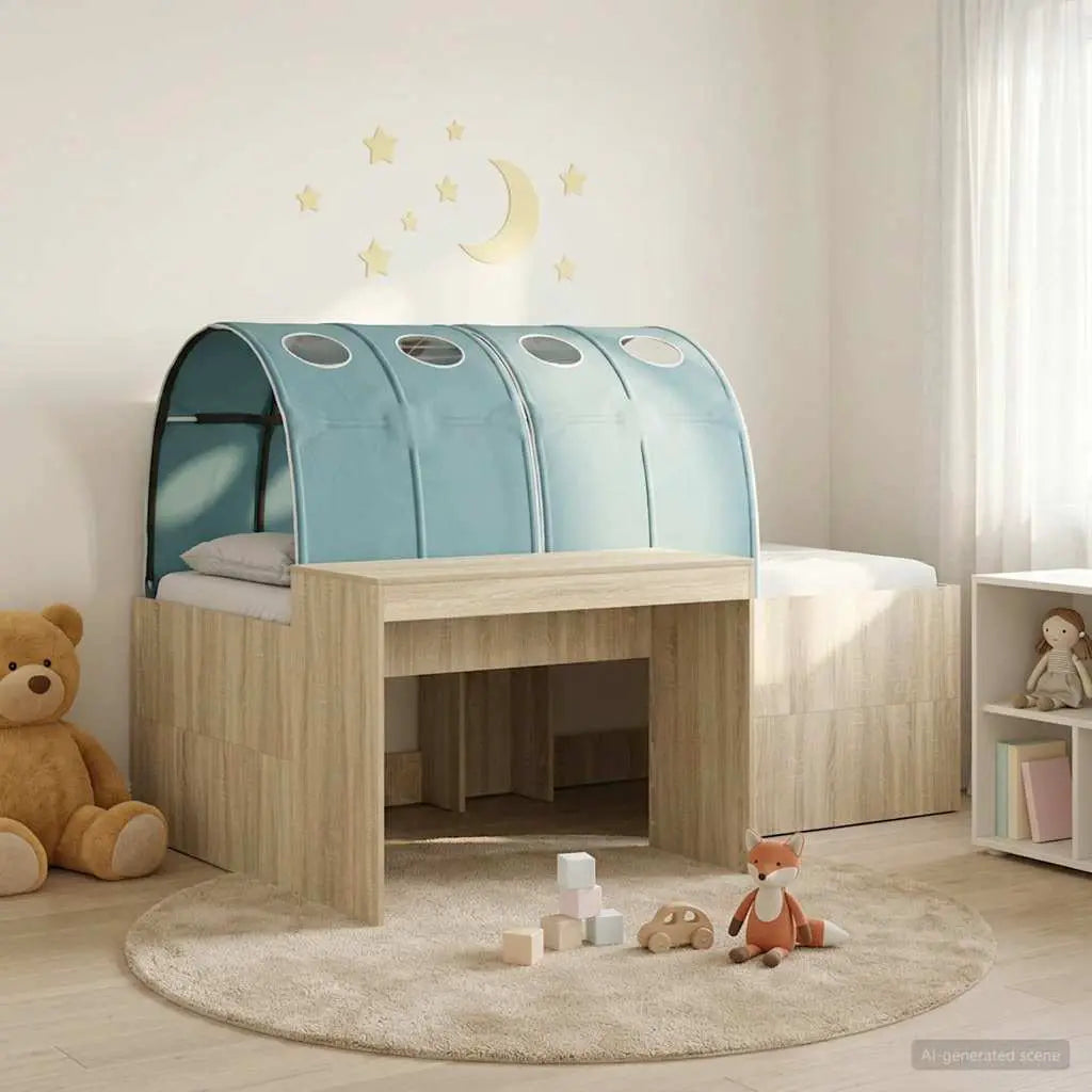 vidaXL Kids'High Bed Frame with Desk White and Light Blue - from vidaXL