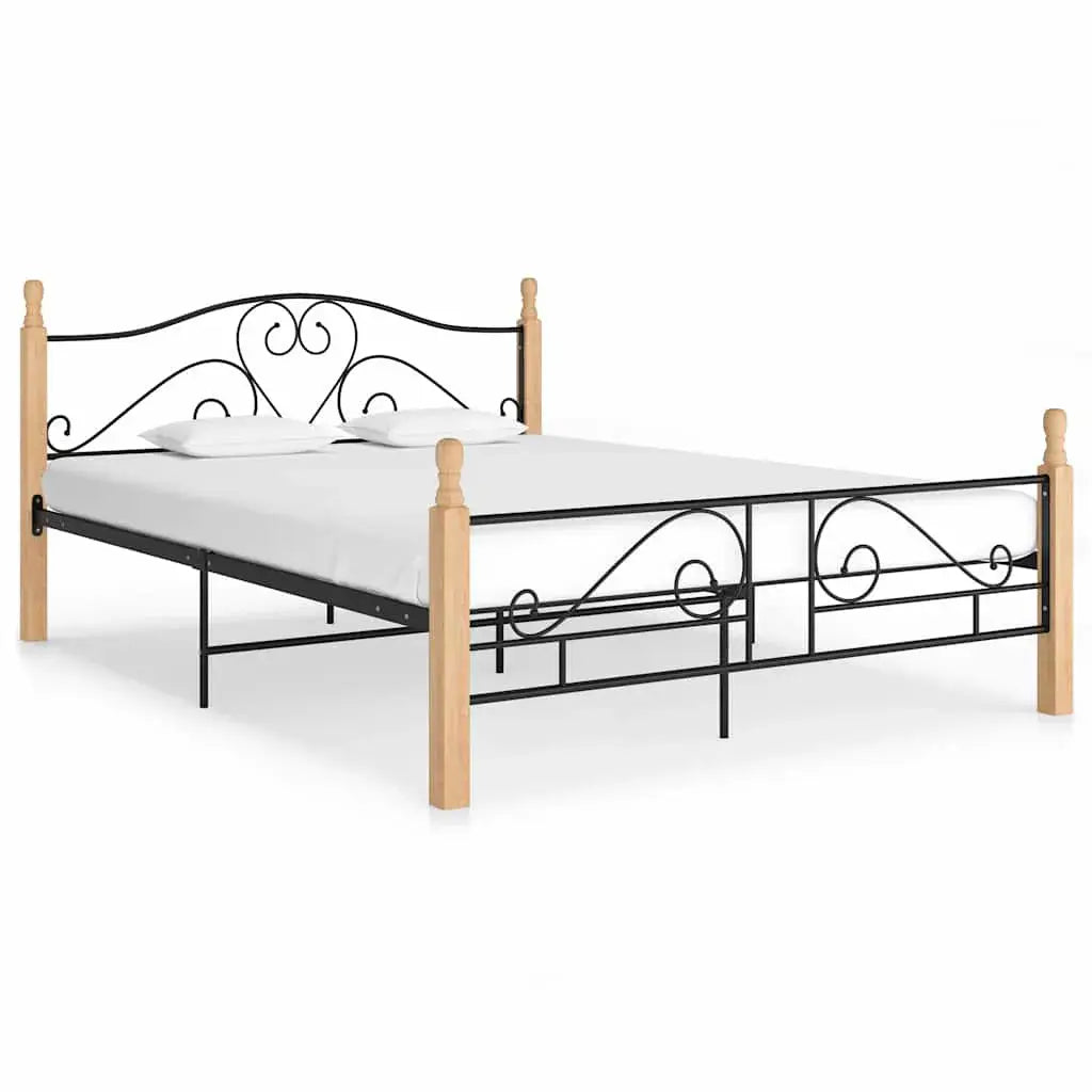 vidaXL Bed Frame | Black and natural oak | Powder-coated metal, solid oak wood - from vidaXL