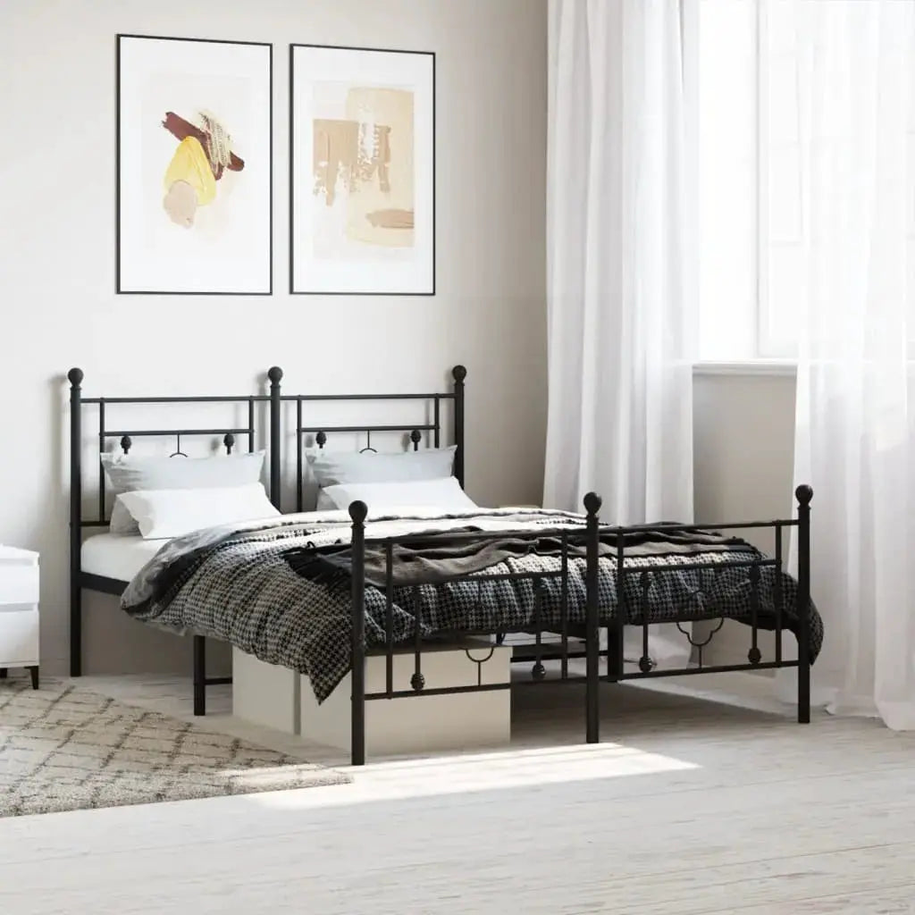 vidaXL Metal Bed Frame without Mattress with Headboard Black 75x190cm - from vidaXL