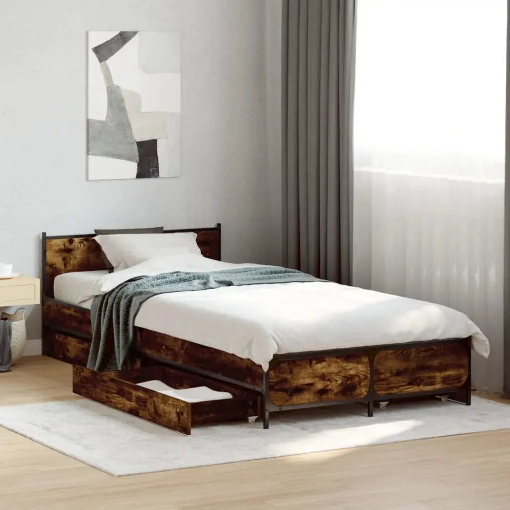 vidaXL Bed Frame with Drawers without Mattress Black 135x190 cm Double - from vidaXL