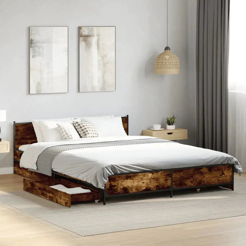 vidaXL Bed Frame with Drawers without Mattress Black 135x190 cm Double - from vidaXL