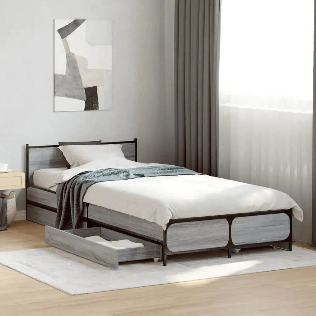 vidaXL Bed Frame with Drawers without Mattress Black 135x190 cm Double - from vidaXL