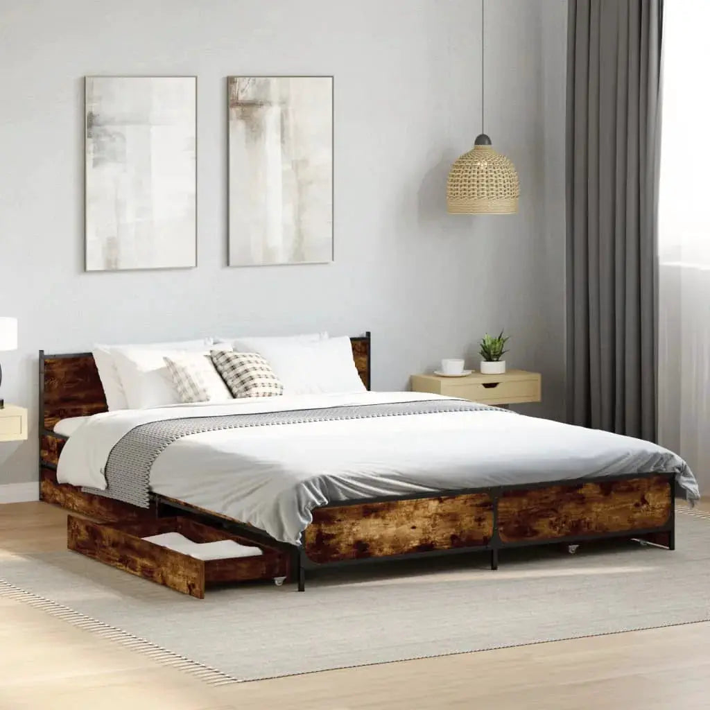 vidaXL Bed Frame with Drawers without Mattress Black 135x190 cm Double - from vidaXL