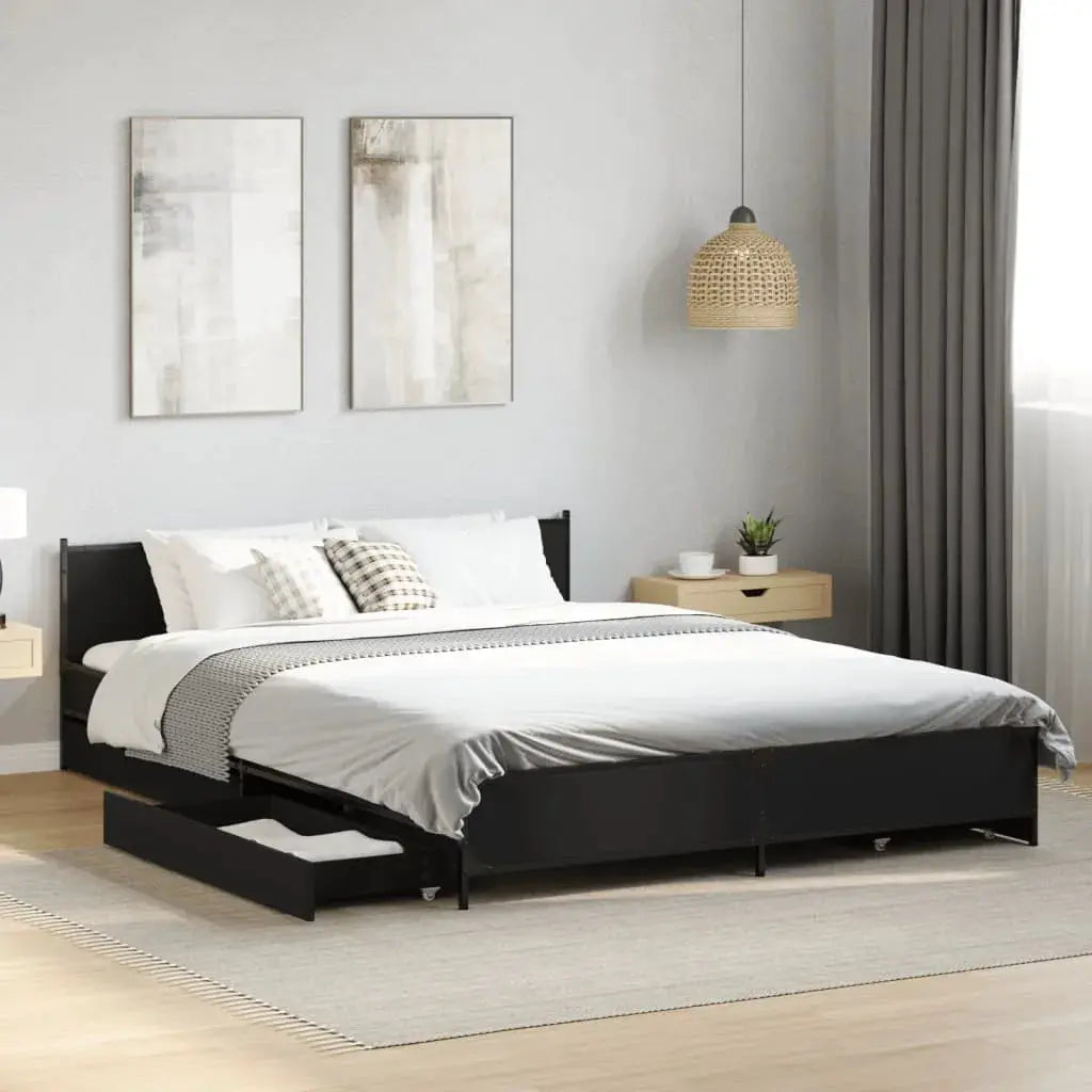 vidaXL Bed Frame with Drawers without Mattress Black 135x190 cm Double - from vidaXL