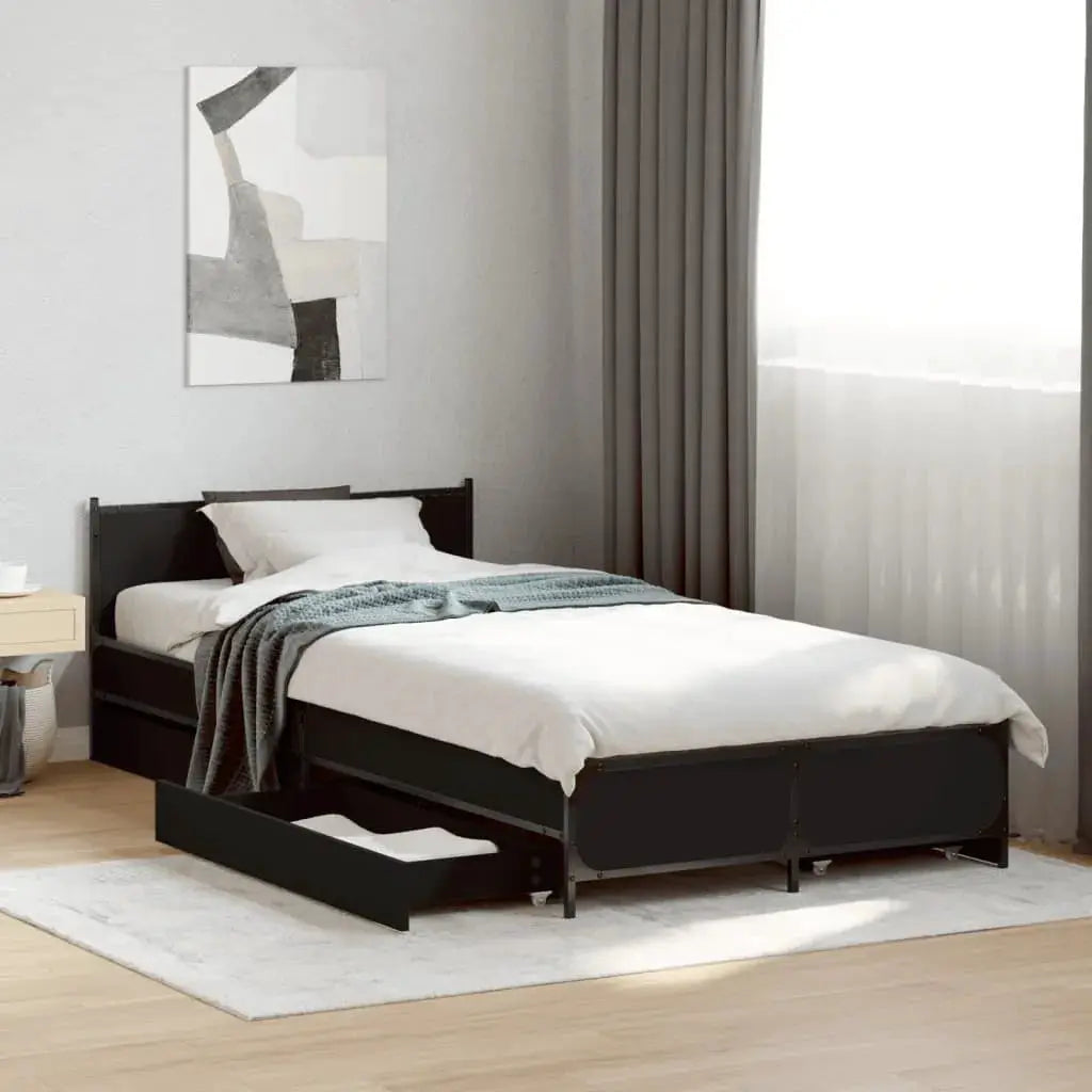 vidaXL Bed Frame with Drawers without Mattress Black 135x190 cm Double - from vidaXL