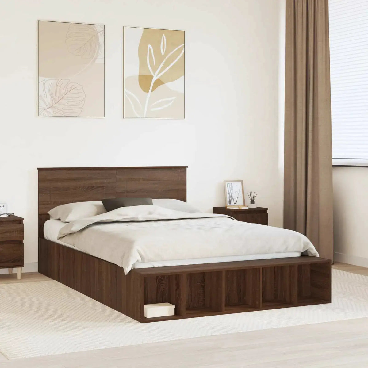 vidaXL Bed Frame with Shelf Grey Sonoma 200 x 200 cm Engineered Wood - from vidaXL
