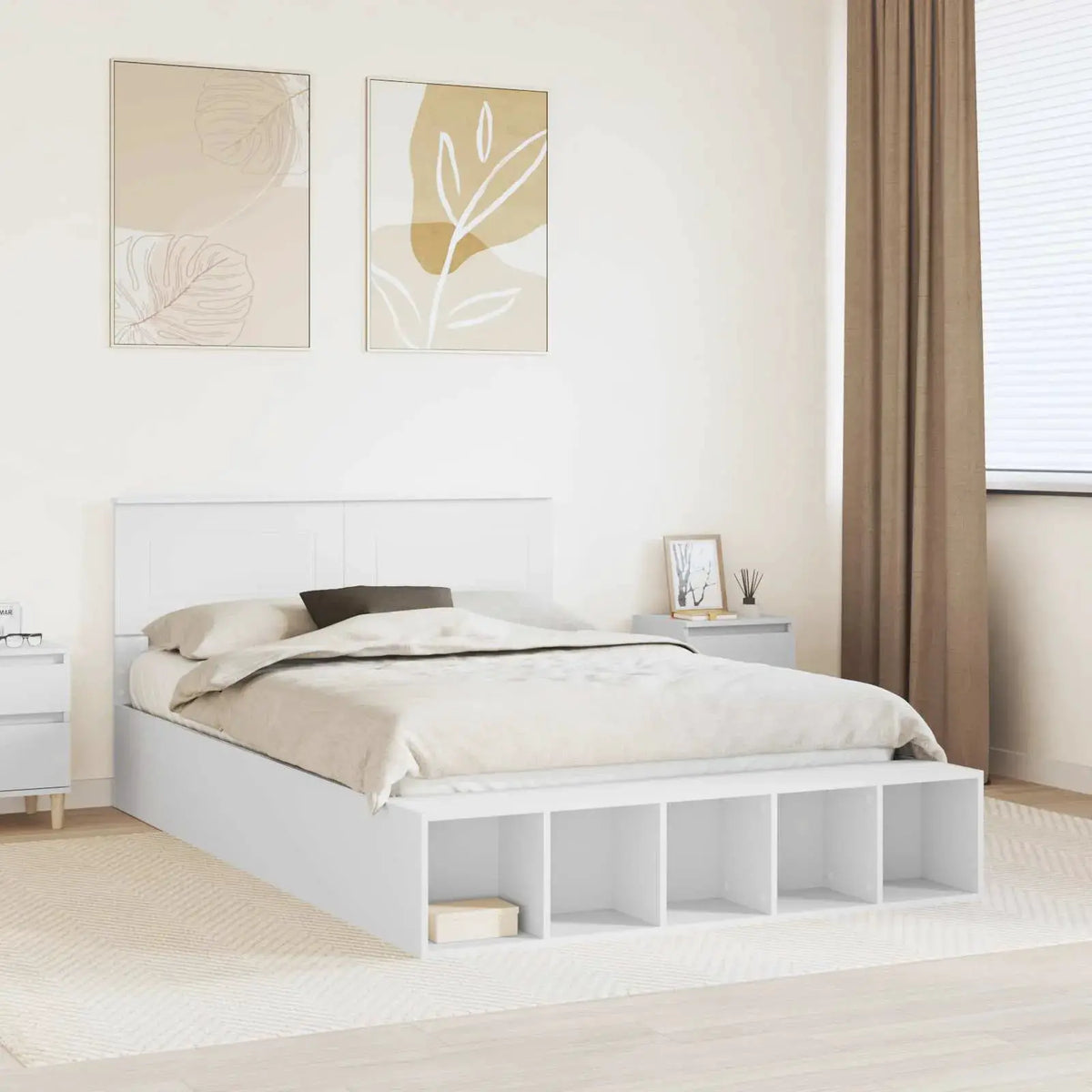 vidaXL Bed Frame with Shelf Grey Sonoma 200 x 200 cm Engineered Wood - from vidaXL