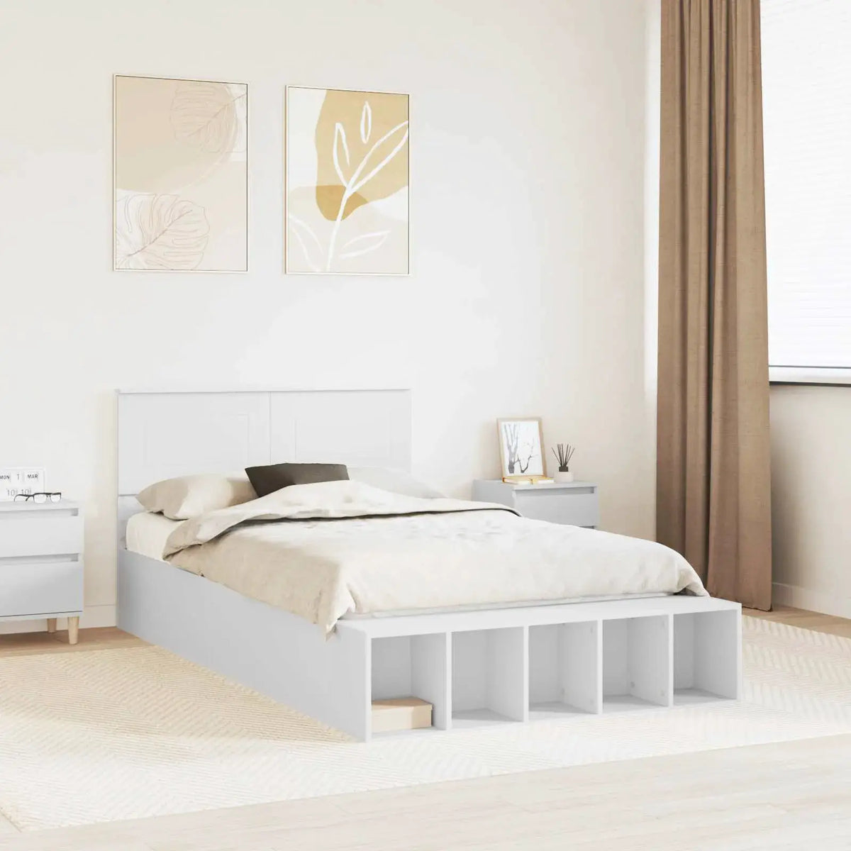 vidaXL Bed Frame with Shelf Grey Sonoma 200 x 200 cm Engineered Wood - from vidaXL