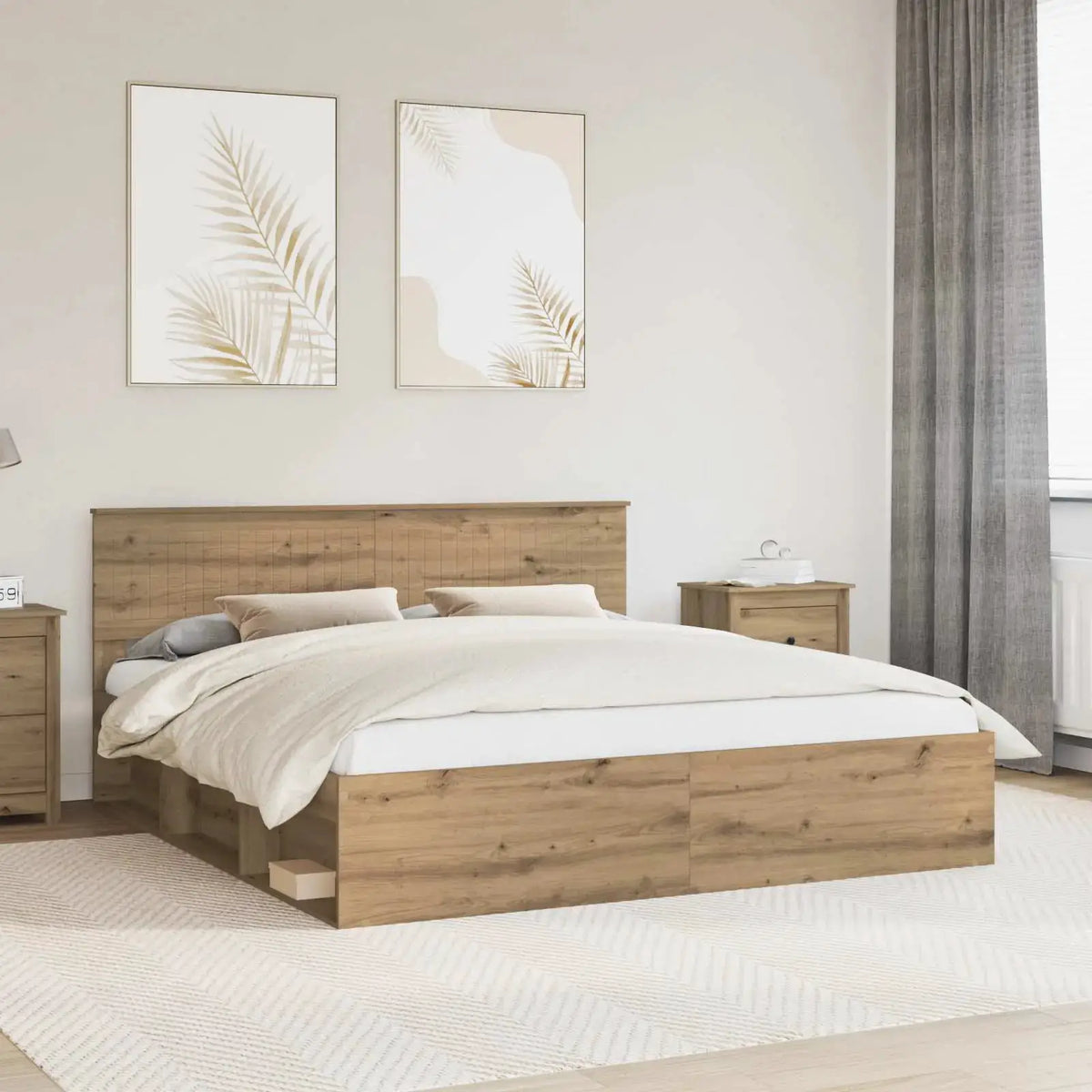 vidaXL Bed Frame with Headboard White 200 x 200 cm Solid Pine Wood - from vidaXL