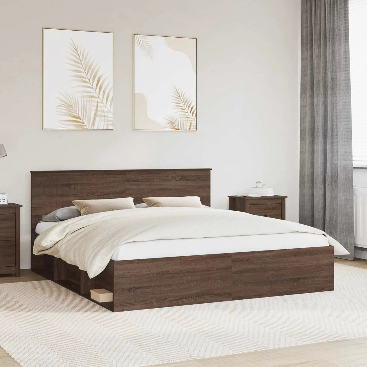 vidaXL Bed Frame with Headboard White 200 x 200 cm Solid Pine Wood - from vidaXL