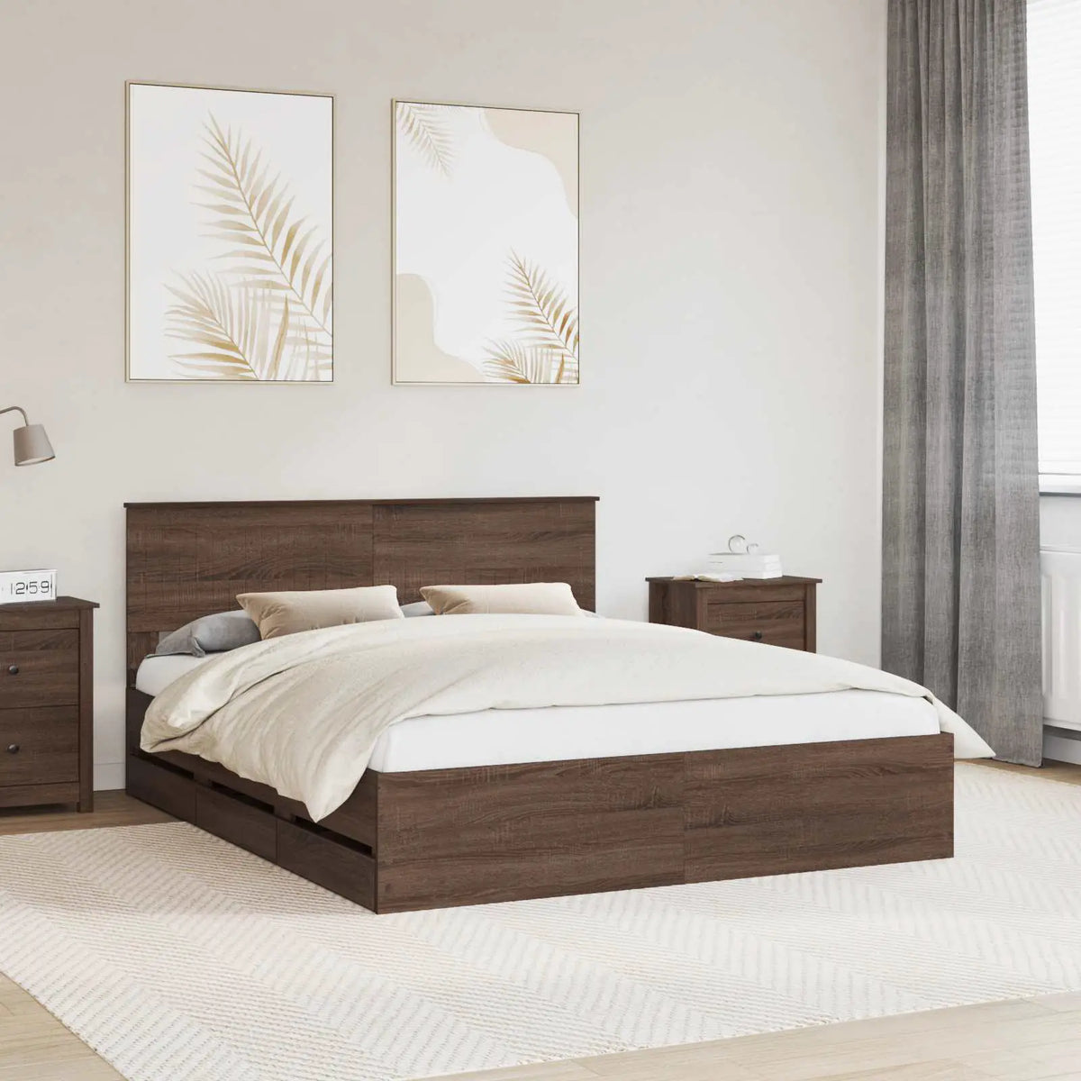 vidaXL Bed Frame with Drawer Concrete Grey 140 x 190 cm Engineer Wood - from vidaXL
