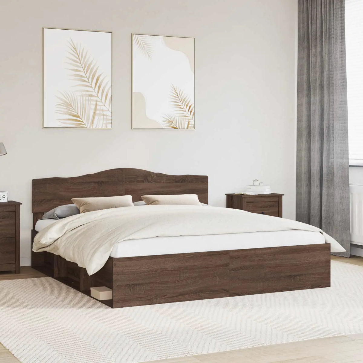 vidaXL Bed Frame with Headboard White 200 x 200 cm Solid Pine Wood - from vidaXL