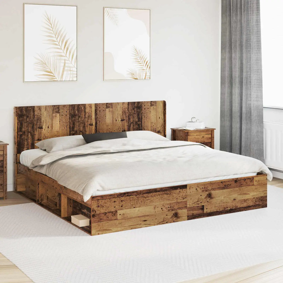 vidaXL Bed Frame with Storage and Headboard White 200 x 200 cm - from vidaXL