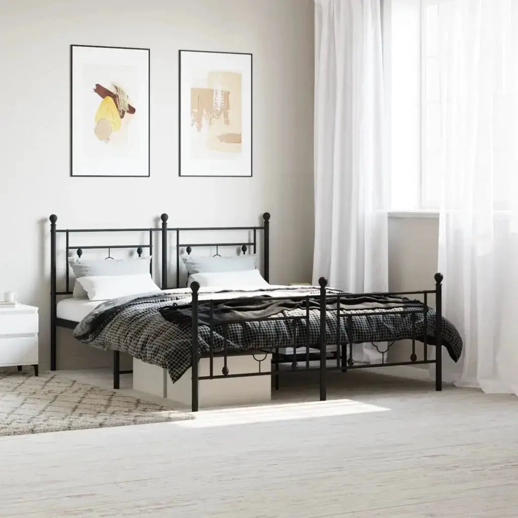 vidaXL Metal Bed Frame without Mattress with Headboard Black 75x190cm - from vidaXL