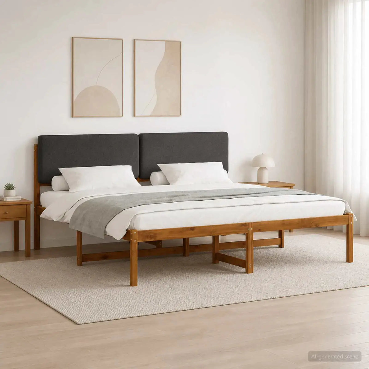 vidaXL Bed Frame with Upholstered Headboard Natural and Light Grey - from vidaXL
